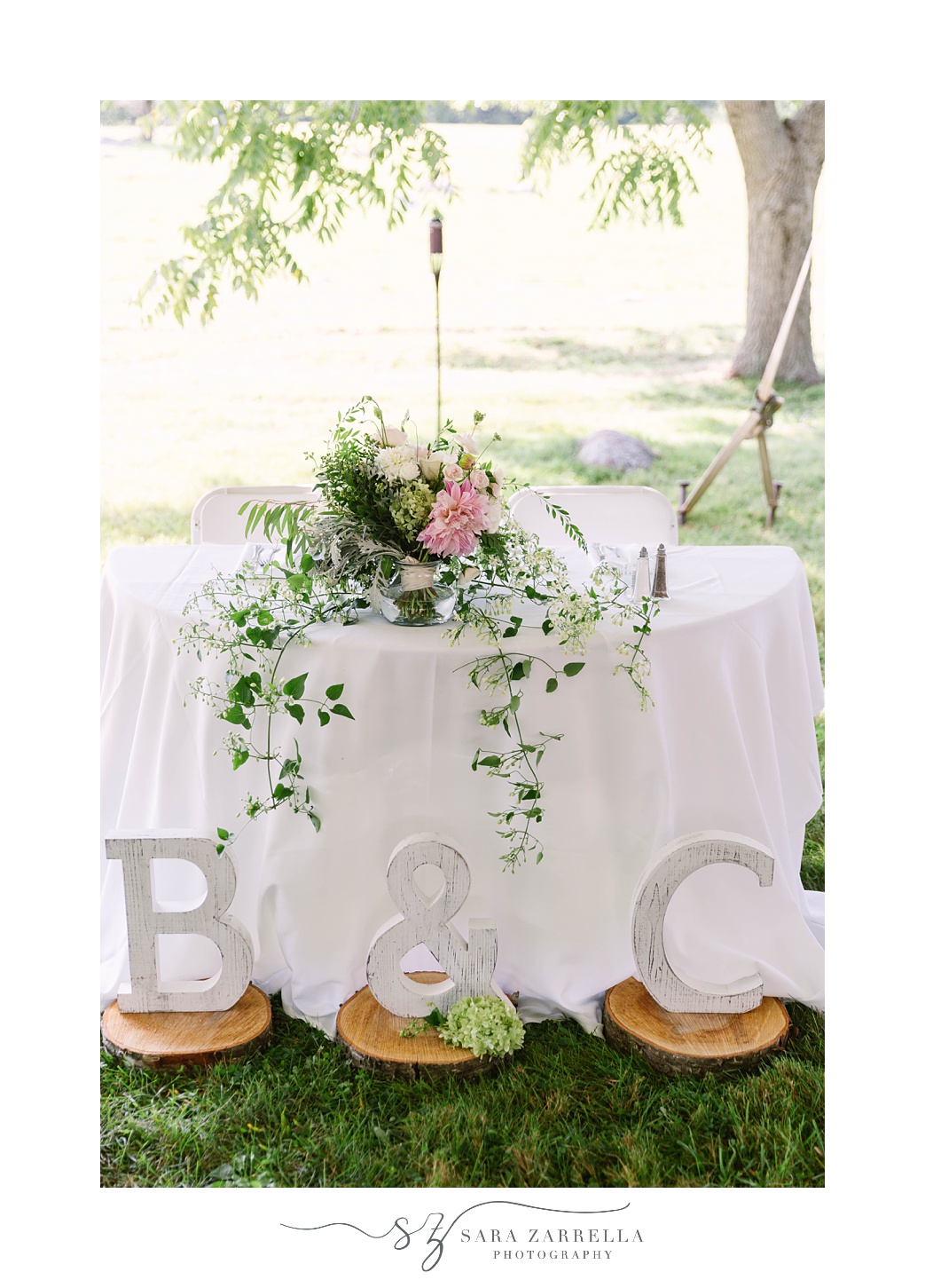 sweetheart table for RI wedding reception on farm