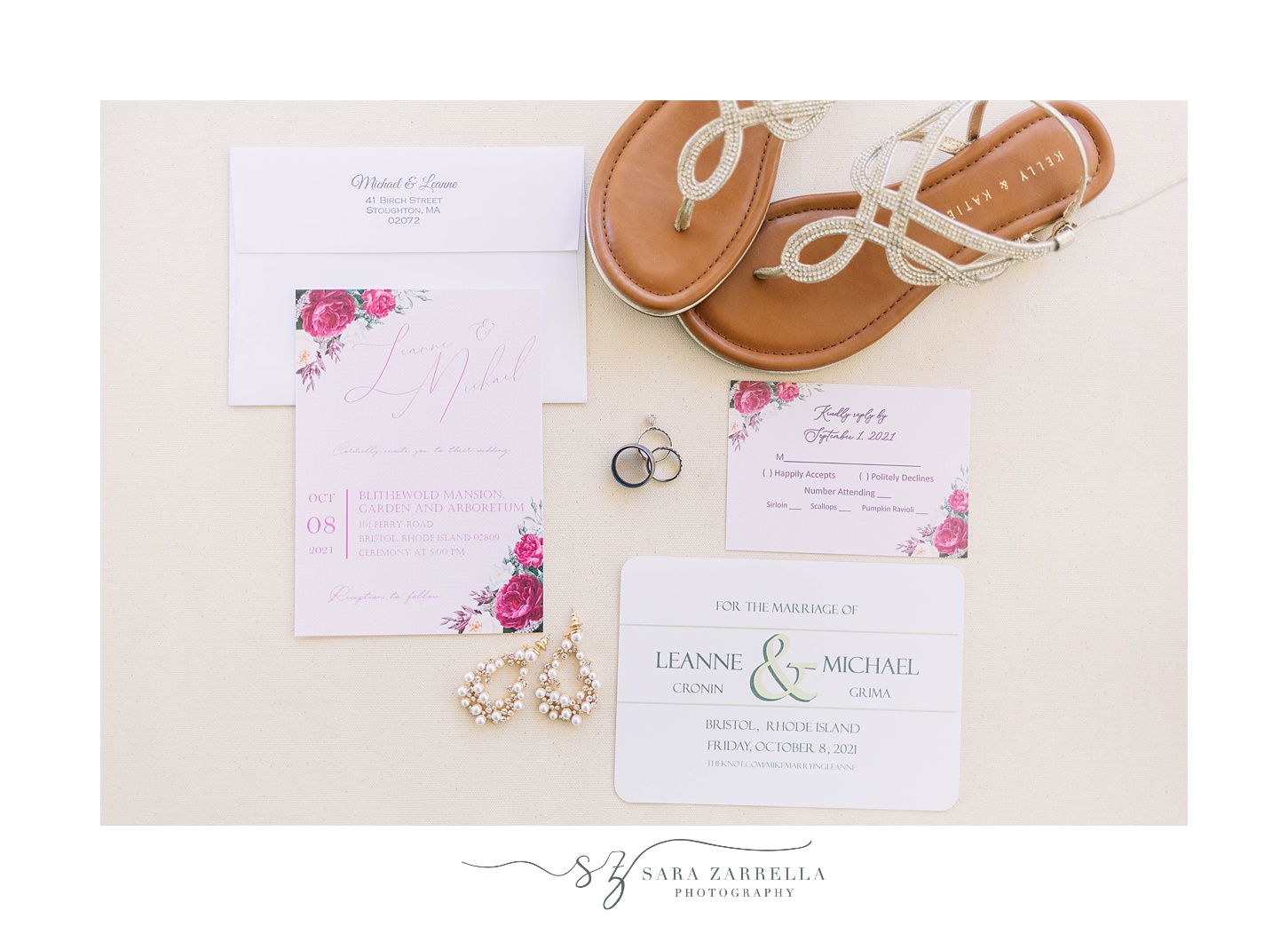 wedding details and bride's shoes for Blithewold Mansion wedding