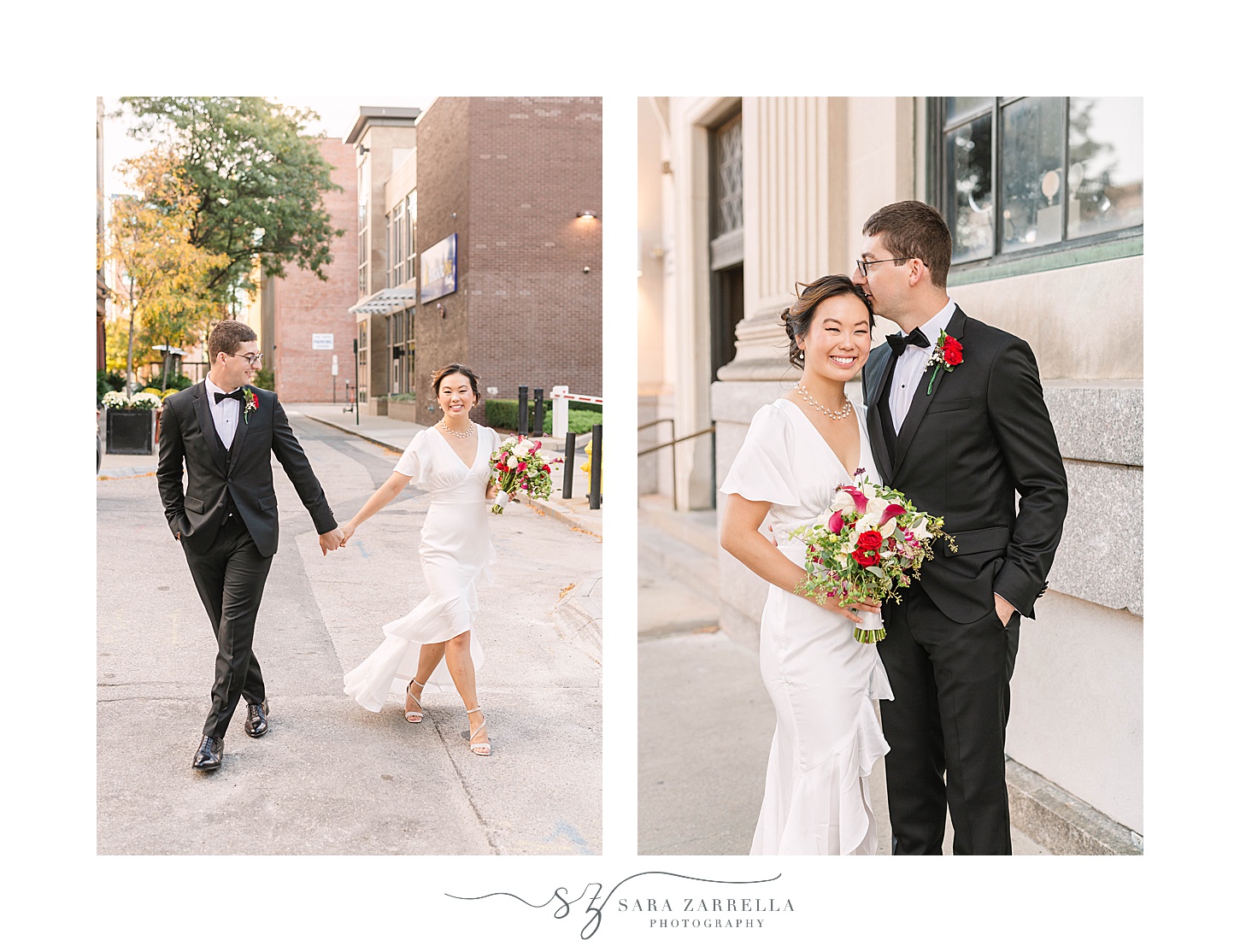 newlyweds walk through Downtown Providence