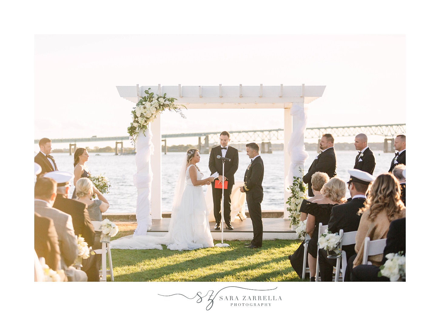bride and groom have outdoor ceremony in Newport RI
