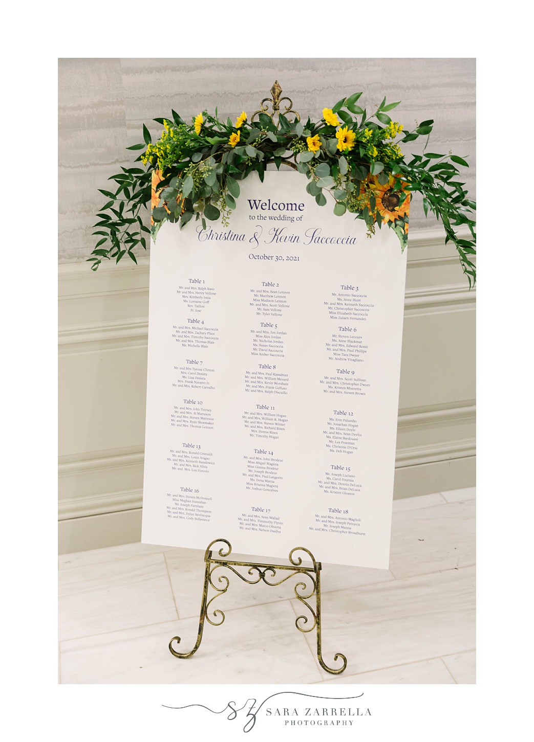 seating chart for RI wedding reception
