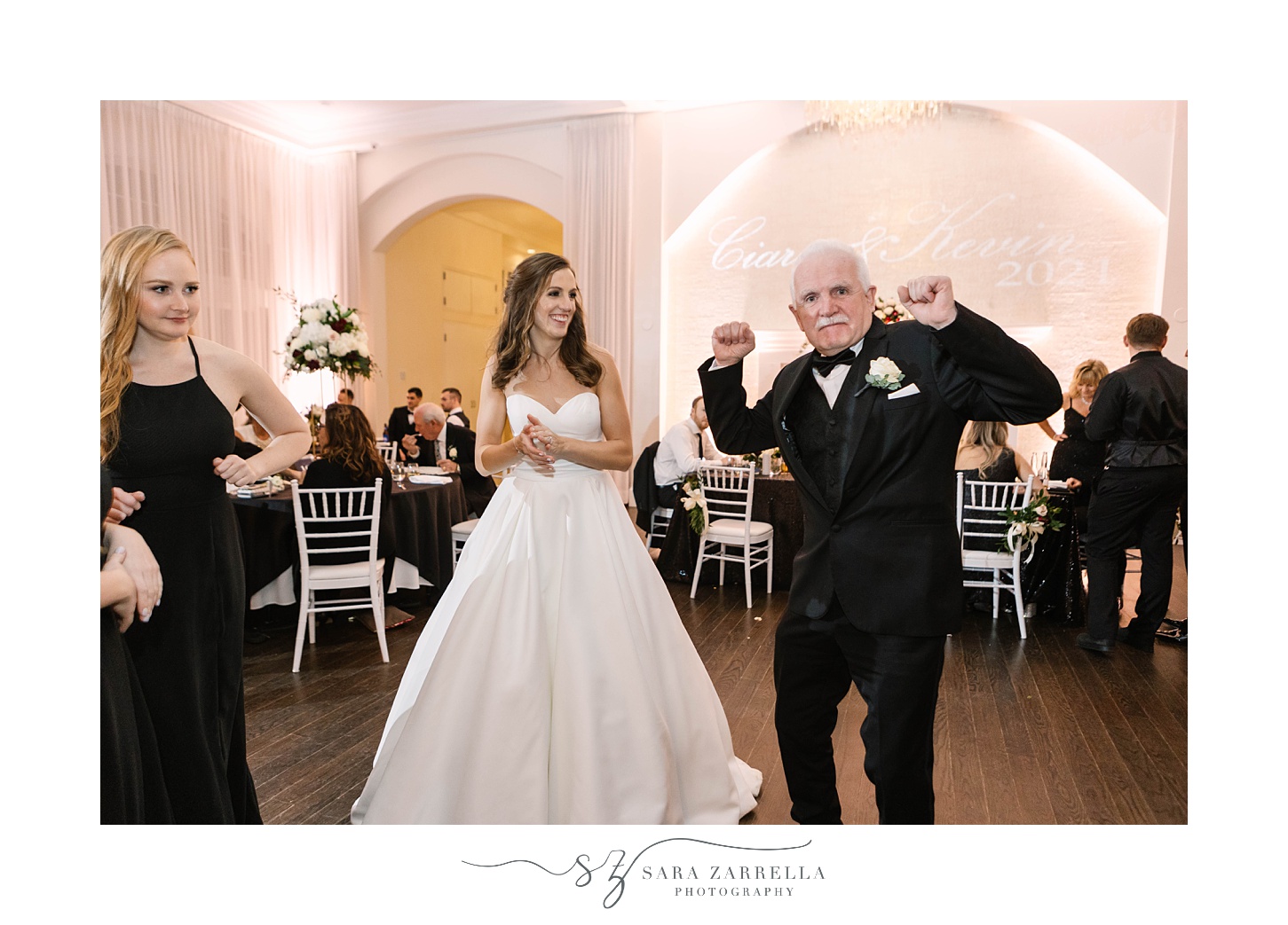 bride dances with dad during Newport RI wedding reception 
