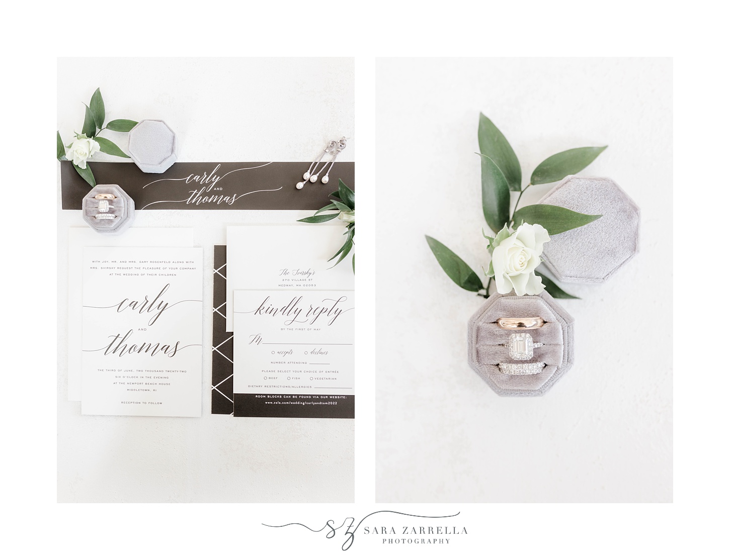 stationery and rings for RI wedding day at Newport Beach House
