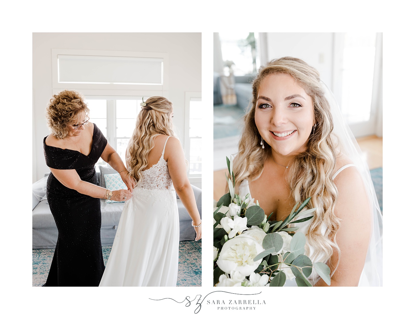 bride and mother prepare for RI Wedding day