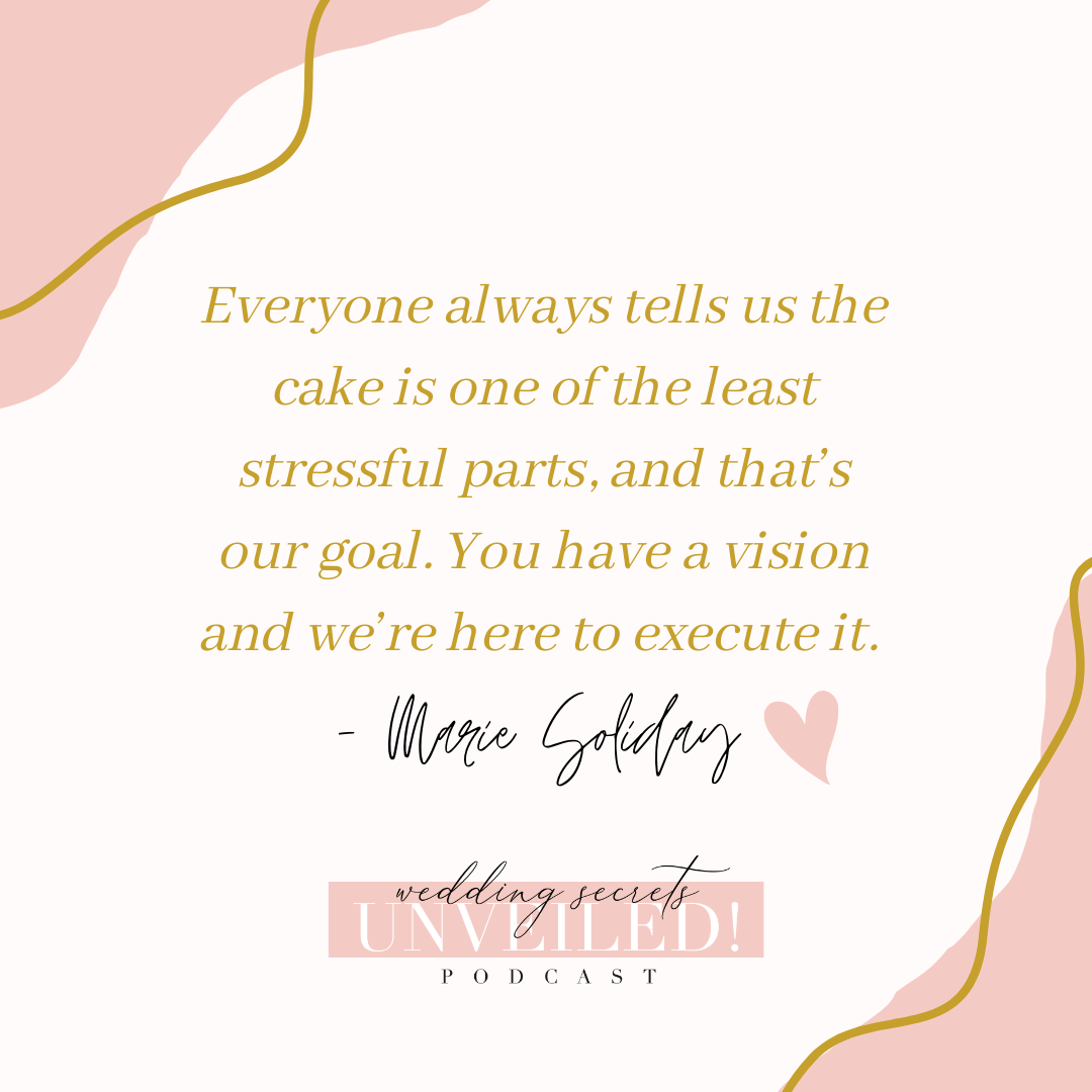 Designing Your Perfect Wedding Cake: Interview with Marie Soliday of Confectionery Designs about baking on Wedding Secrets Unveiled! podcast