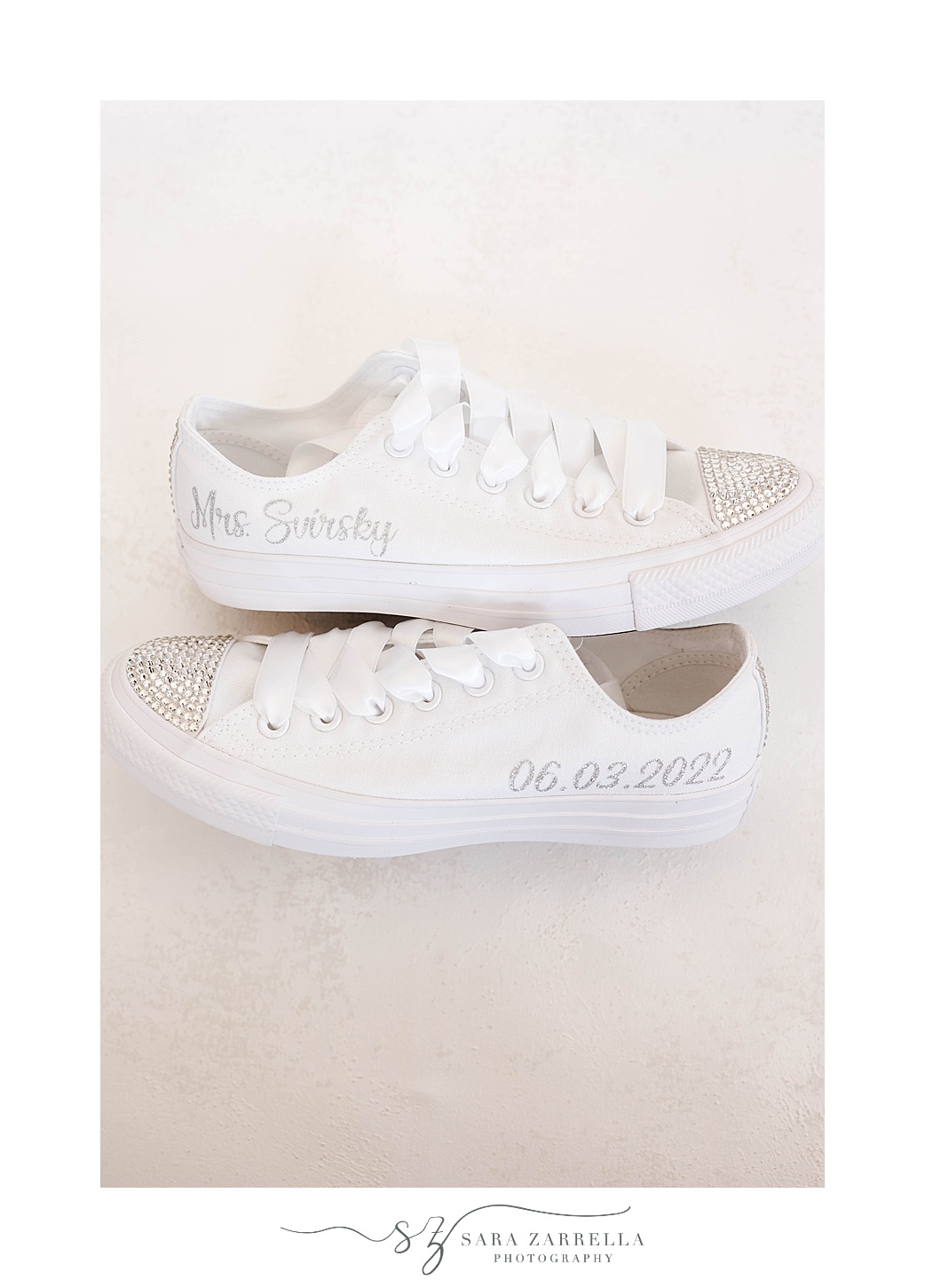 bride's tennis shoes for RI wedding day