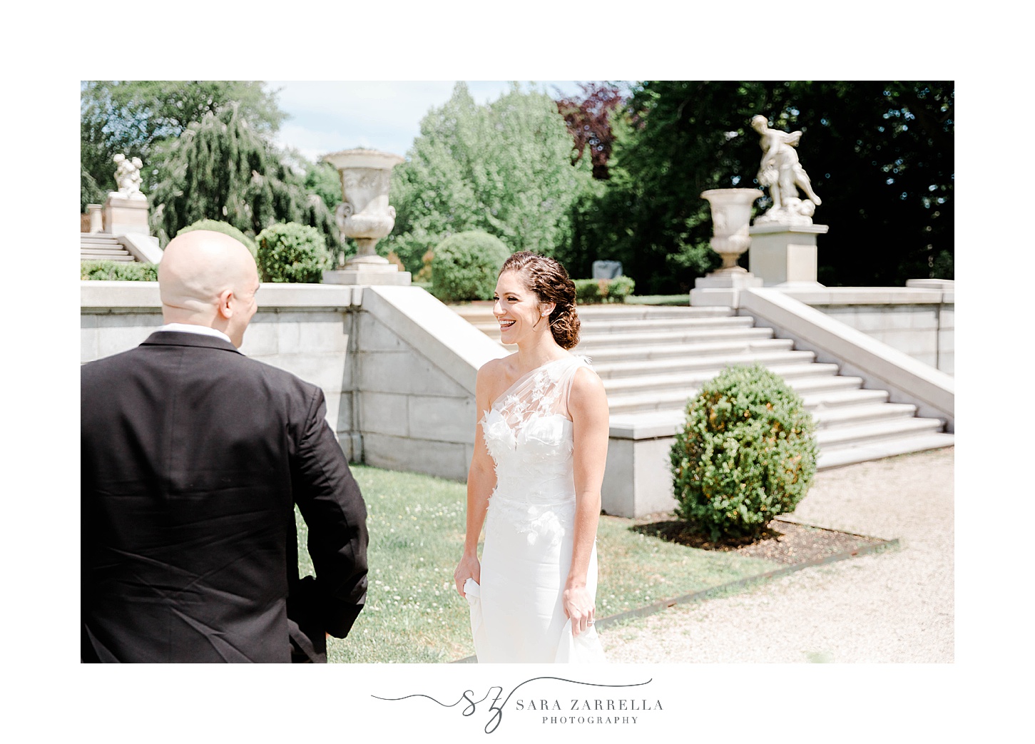 bride and groom smile at each other at The Elms