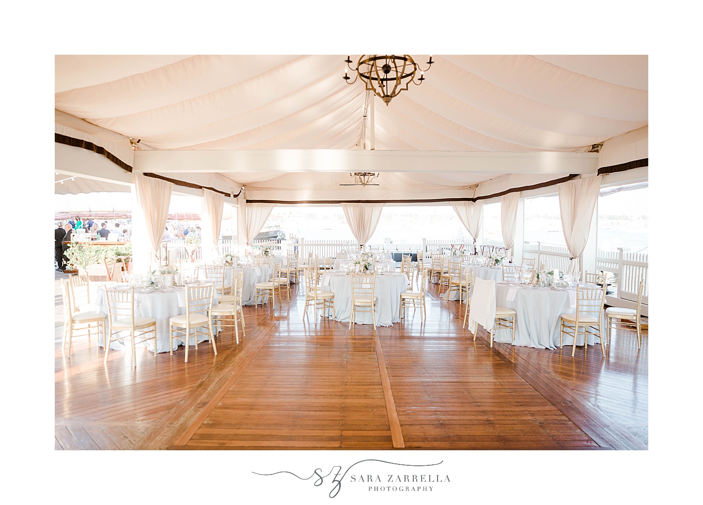 Regatta Place wedding reception with ivory and gold details 