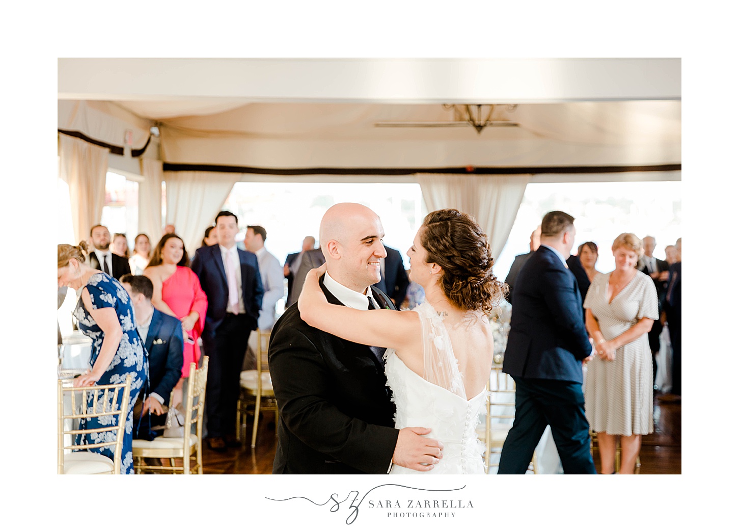 bride and groom have first dance during RI wedding reception