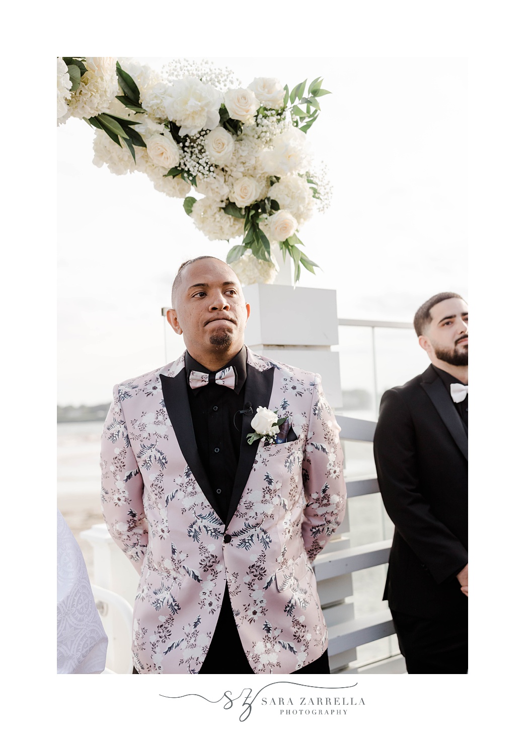 groom tears up watching bride walk down aisle at Newport Beach House