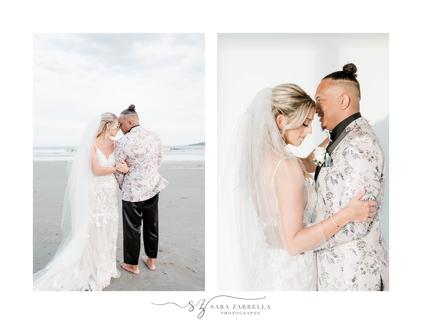 groom kisses bride's forehead during Newport Beach House wedding portraits 