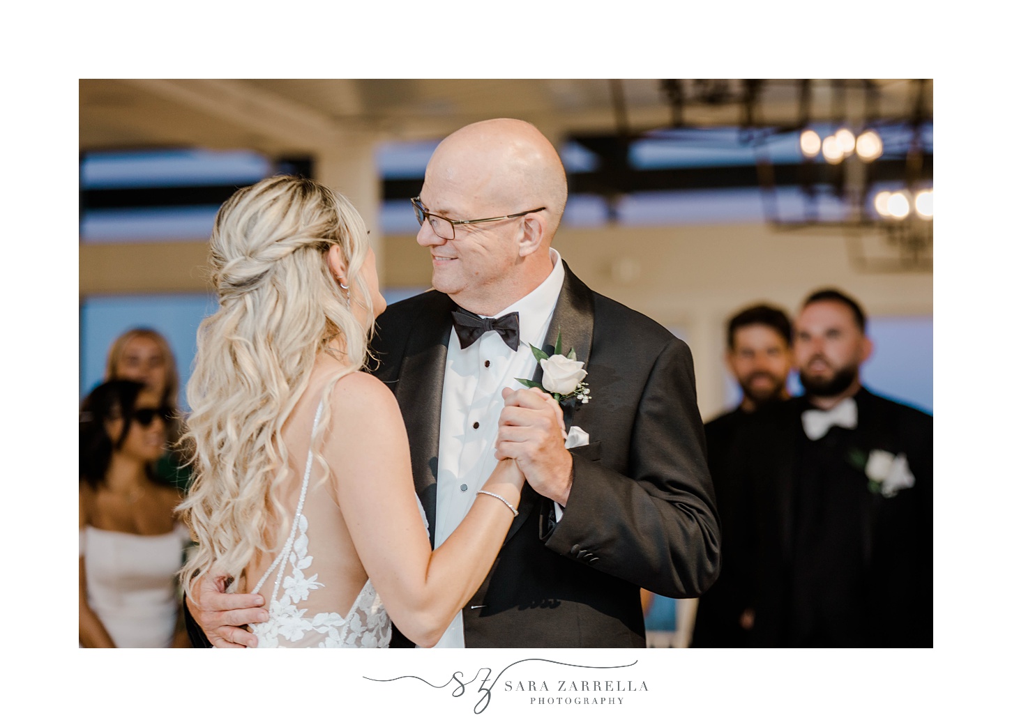 bride and dad dance during Newport RI wedding reception