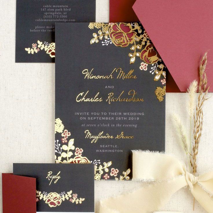 opulent wedding invitation with gold and black details from Basic Invite 