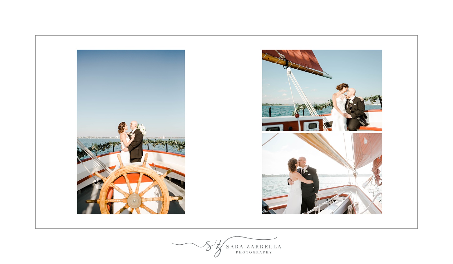 storybook album from Regatta Place wedding with portraits at The Elms designed by Sara Zarrella Photography