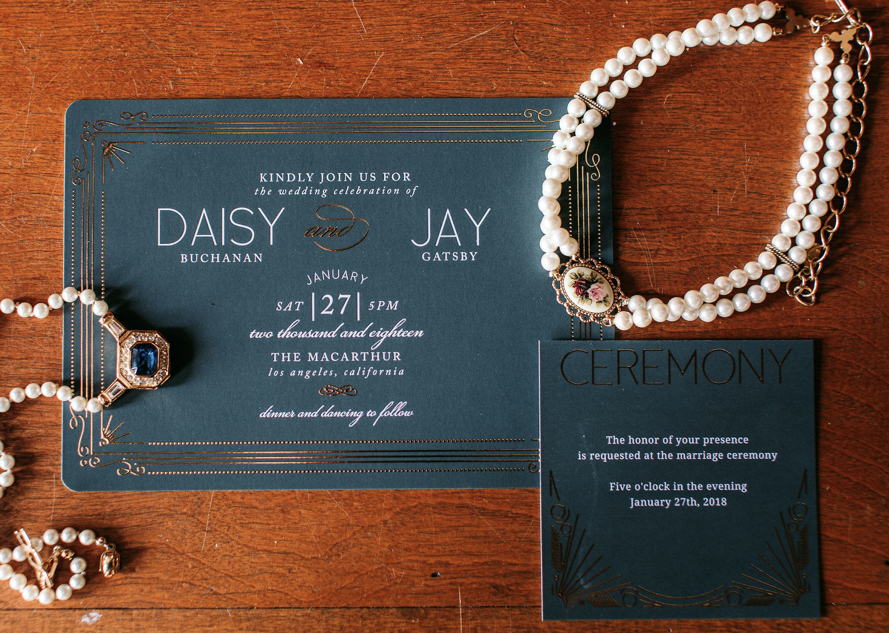 foil invitation for wedding day with navy background and copper foil from Basic Invite 