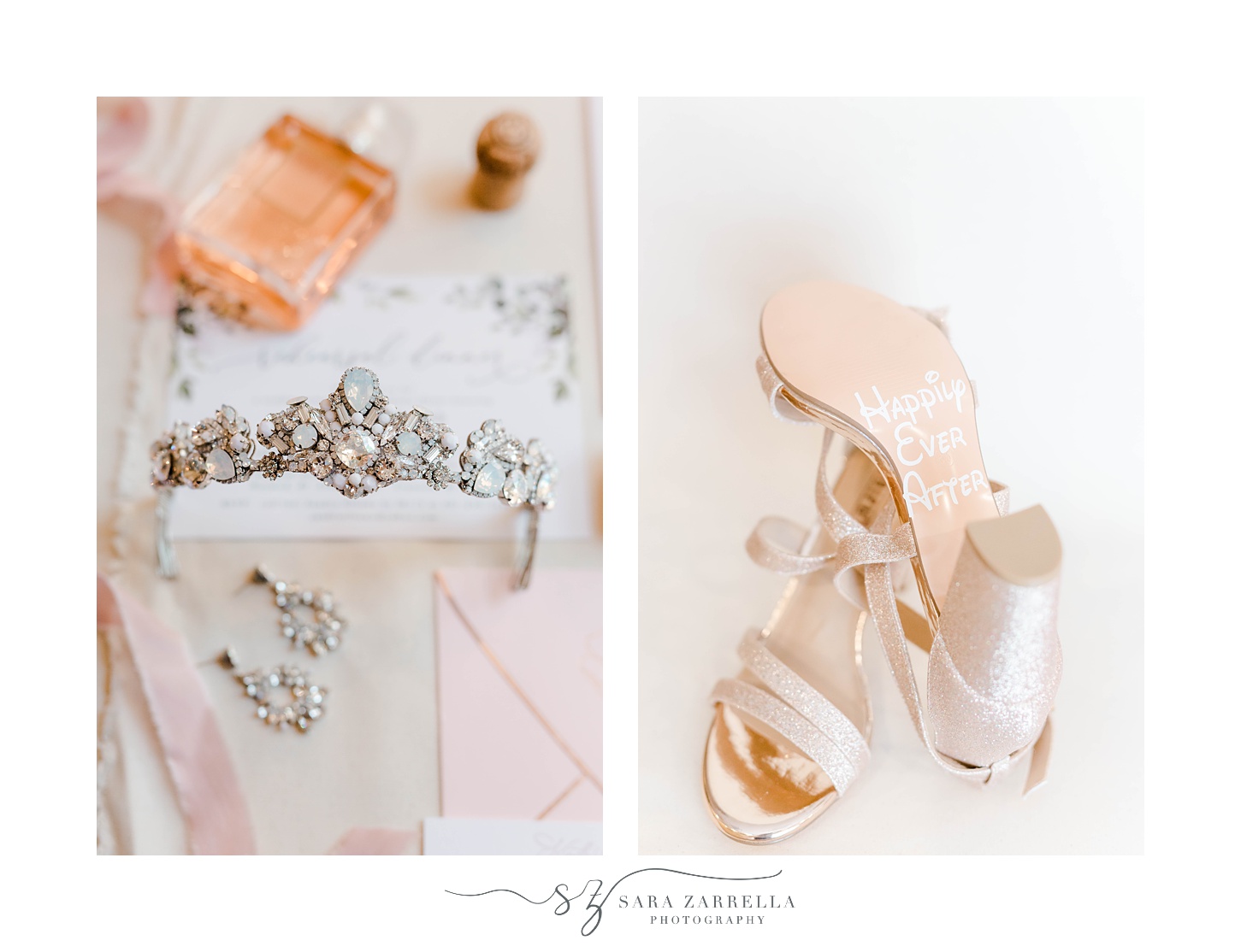 bride's shoes and tiara for summer Aldrich Mansion wedding