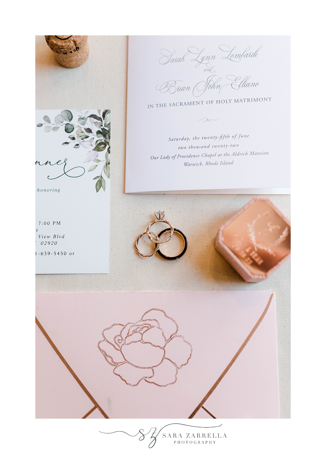 pastel pink and green invitation suite for RI wedding day