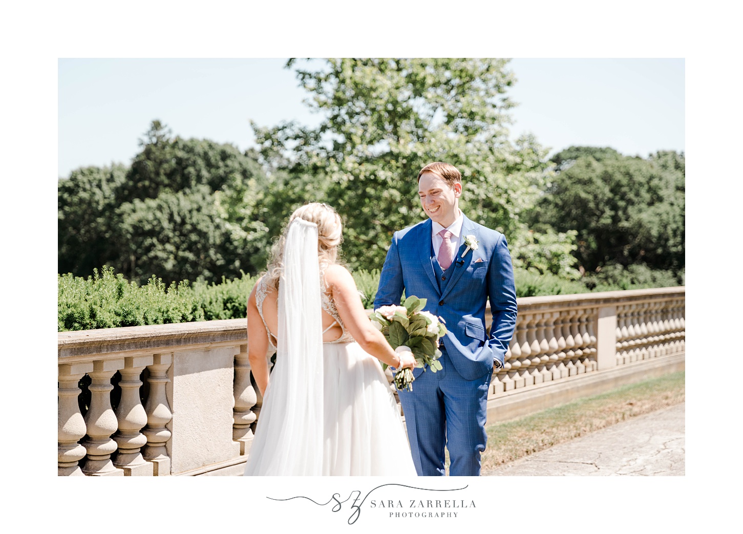 bride and groom meet for first look during Aldrich Mansion wedding
