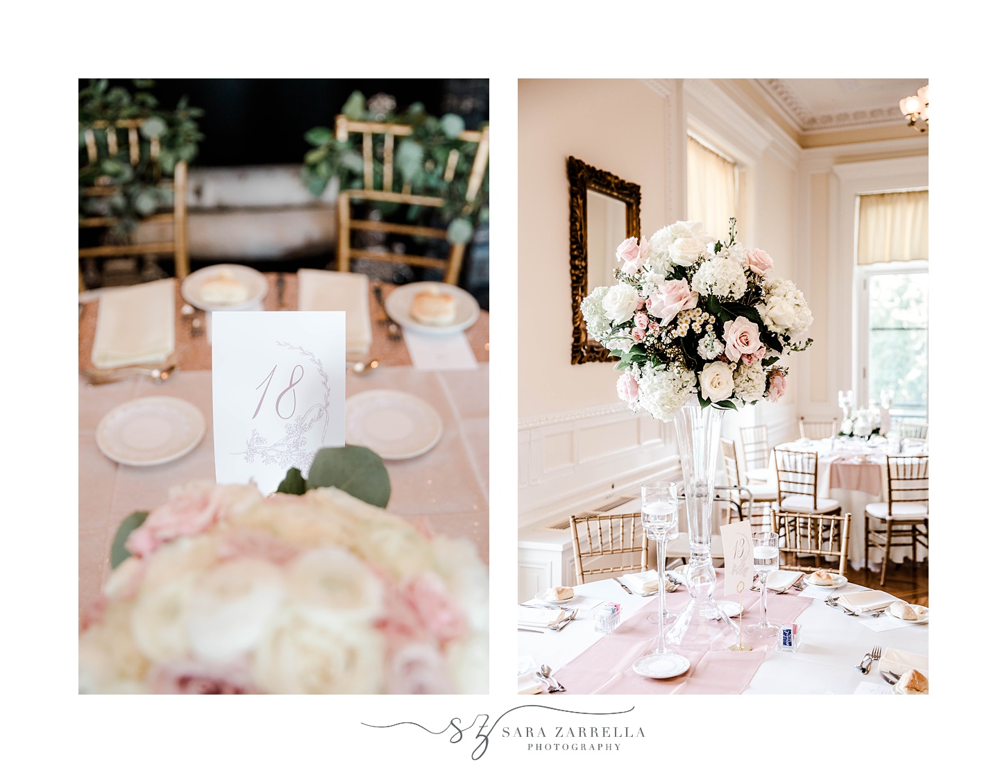 pink and ivory details for Warwick RI wedding reception