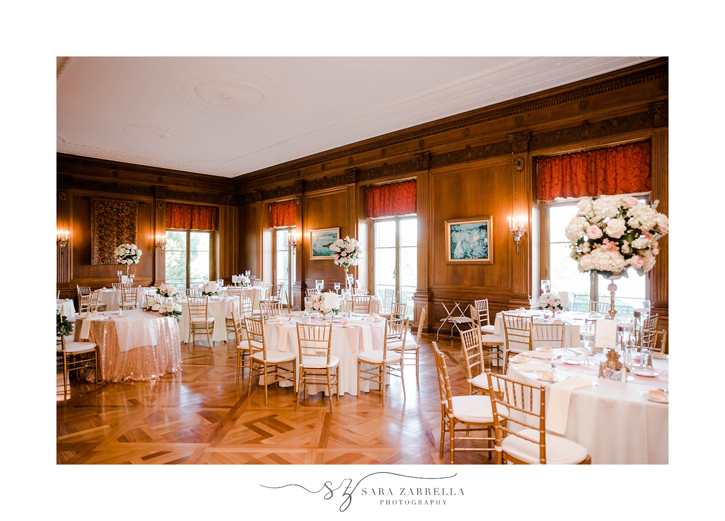 historic mansion wedding reception setup in Warwick RI