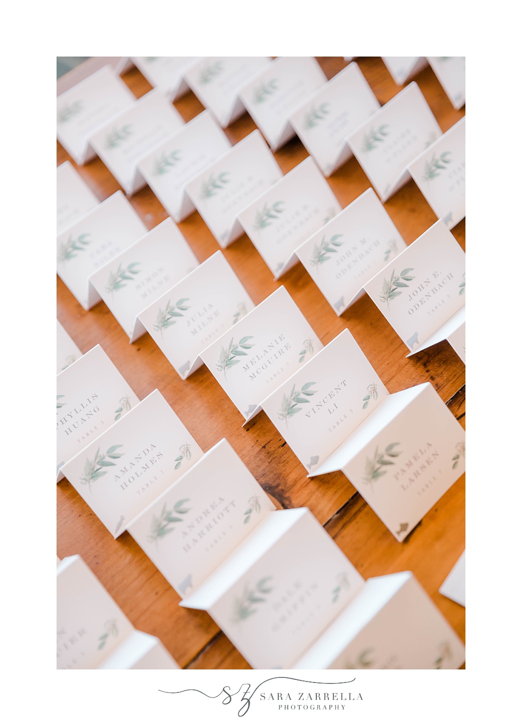 place cards with greenery details 