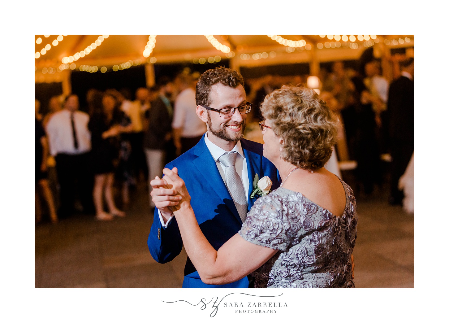groom and mother dance during RI wedding reception