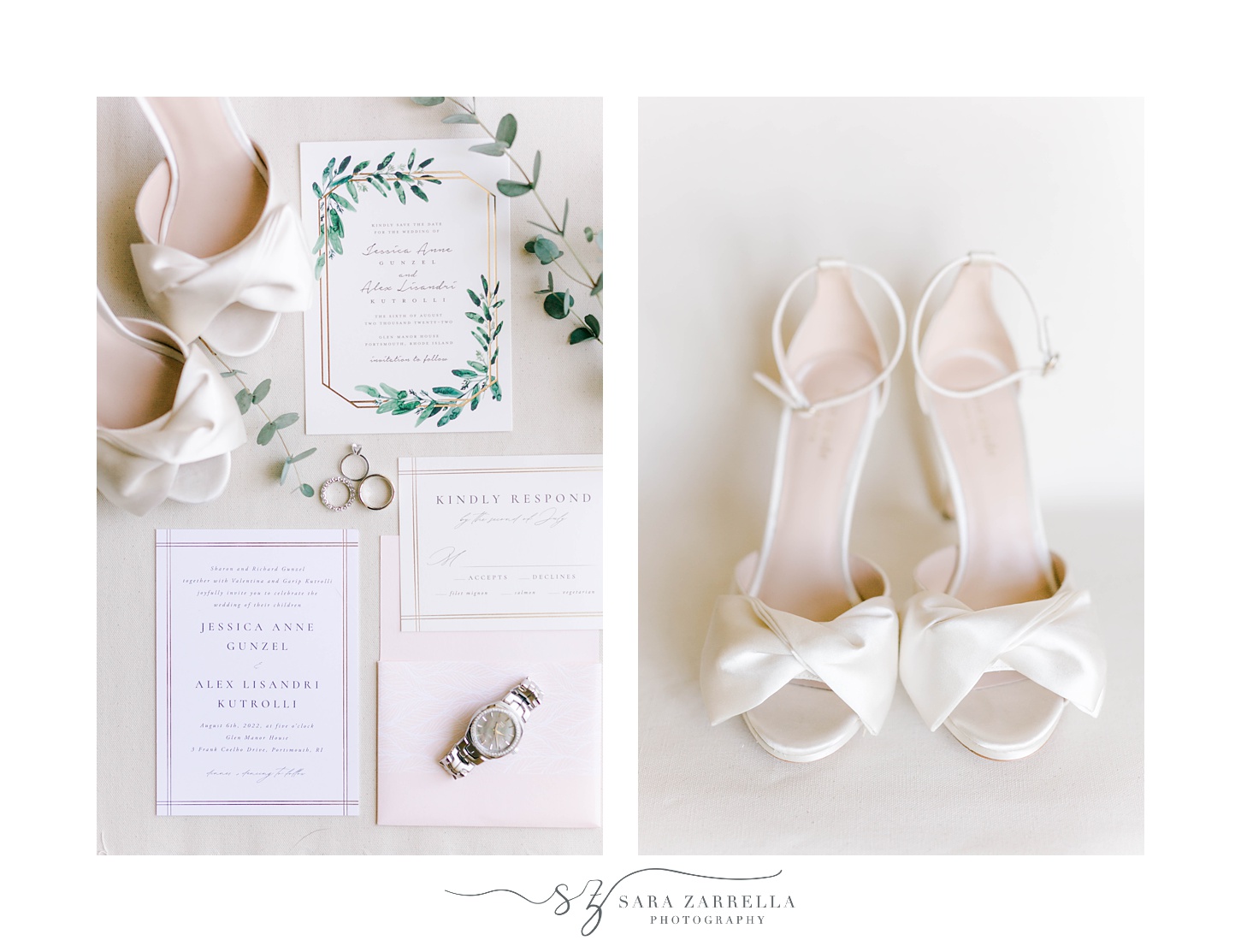 bride's shoes and invitation suite for Glen Manor House wedding