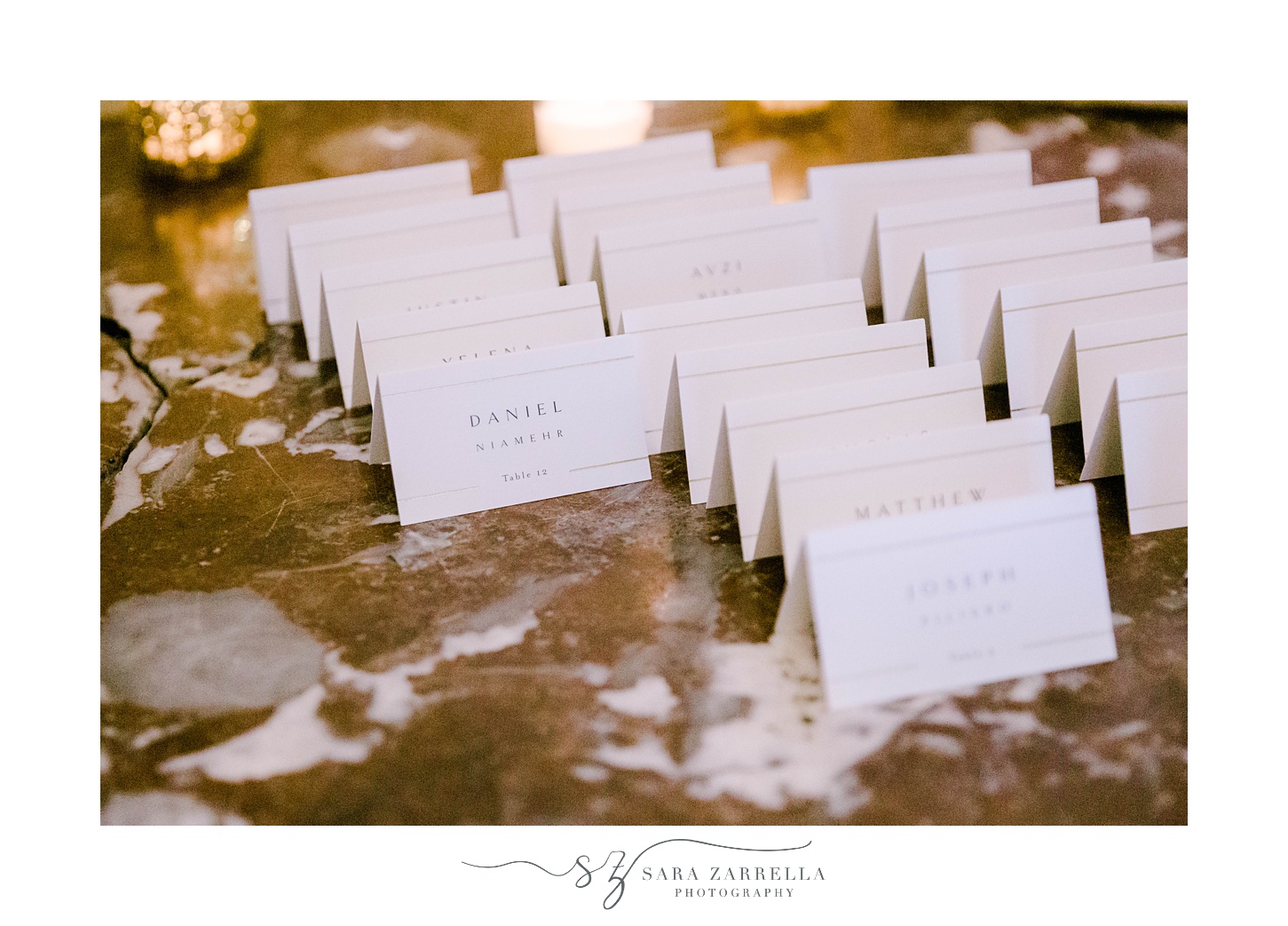 seating cards for RI wedding day