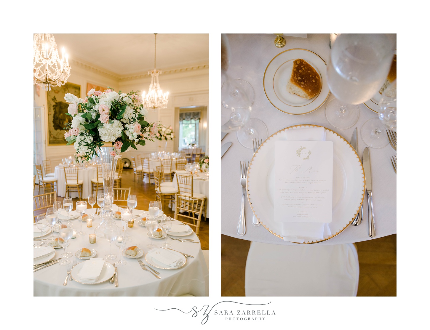 place settings with white gold rimmed plates at Glen Manor House