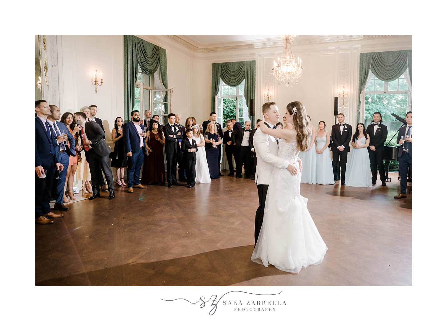 bride and groom dance during Portsmouth RI wedding reception
