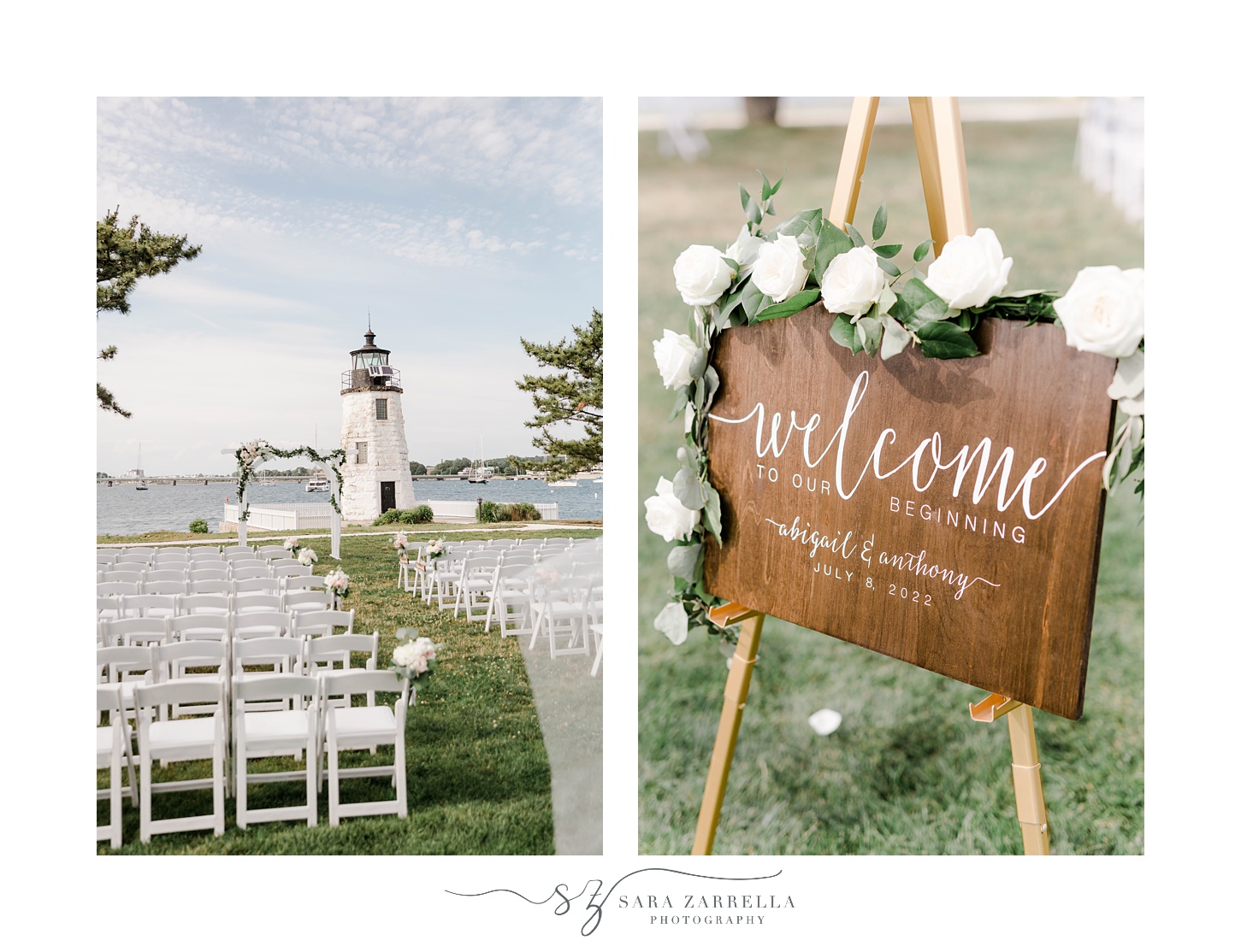 Gurney’s Newport wedding ceremony details and welcome sign