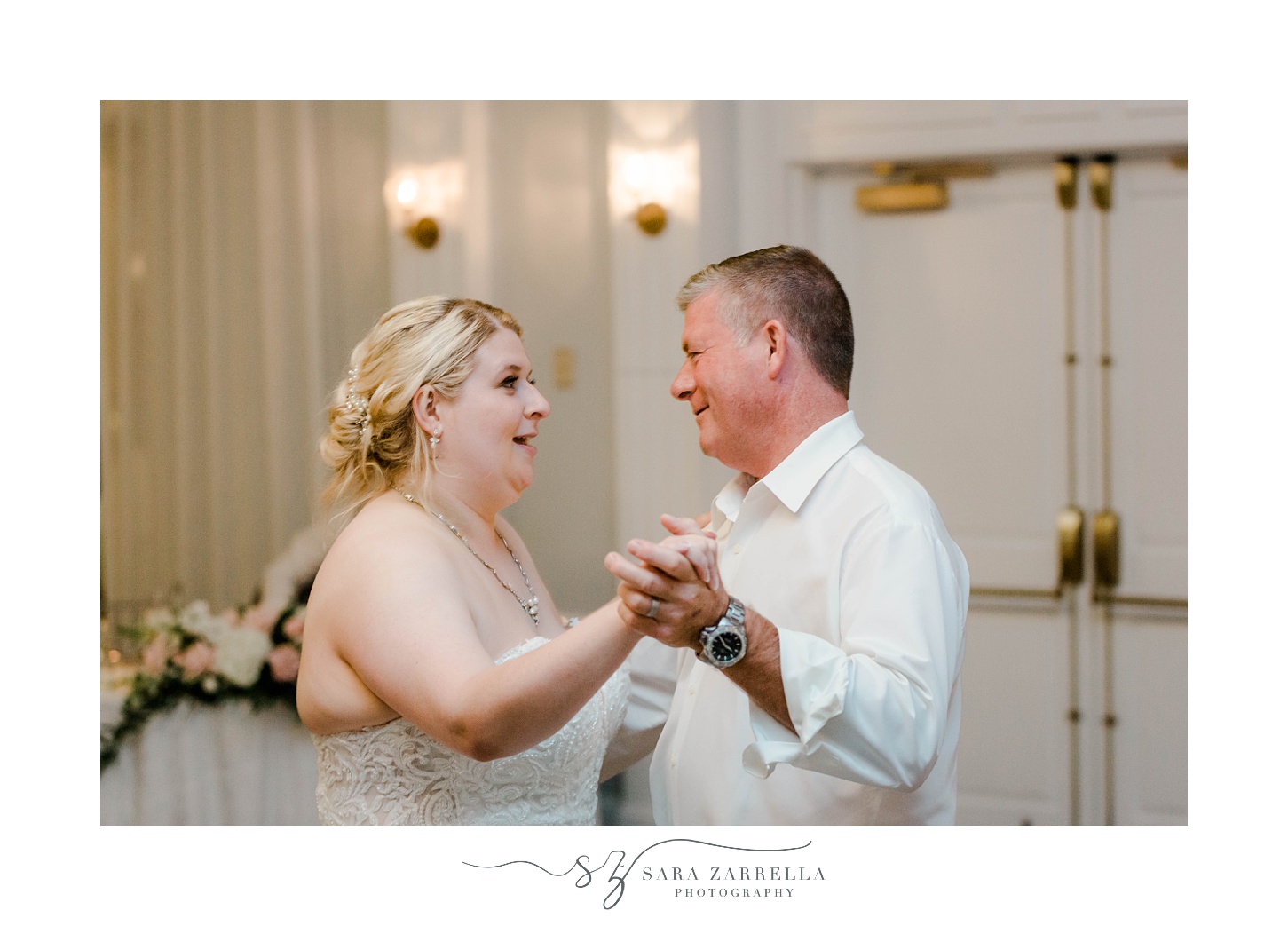 bride and dad dance during RI wedding reception