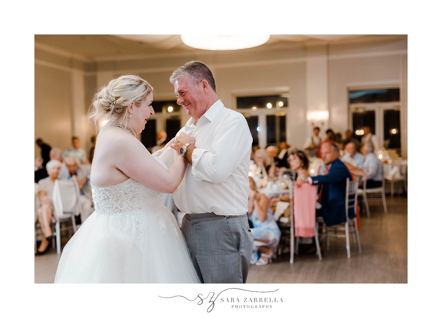 bride and dad dance during RI wedding reception