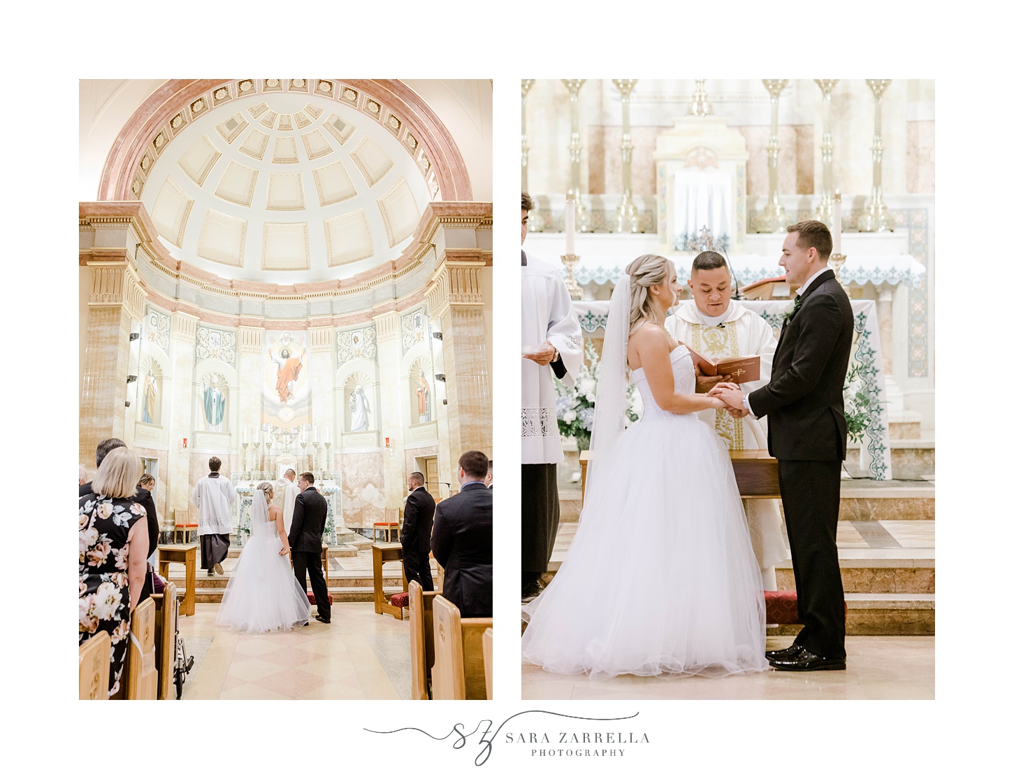 newlyweds exchange vows during Catholic church wedding ceremony in Rhode Island