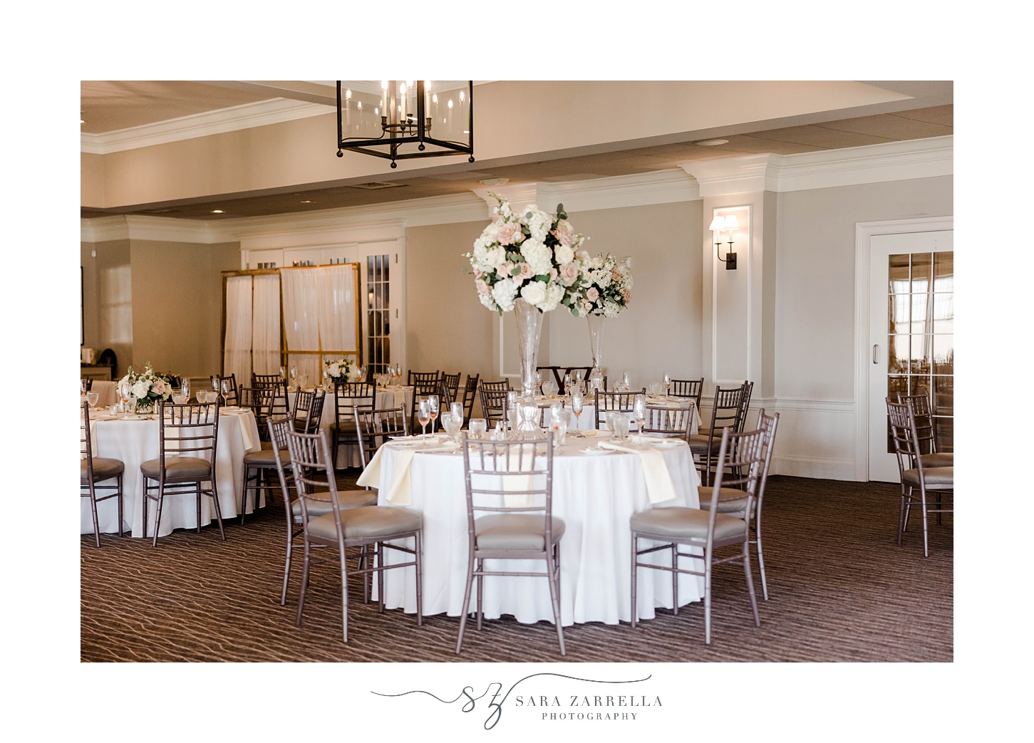 reception in Warwick RI with ivory details at Harbor Lights