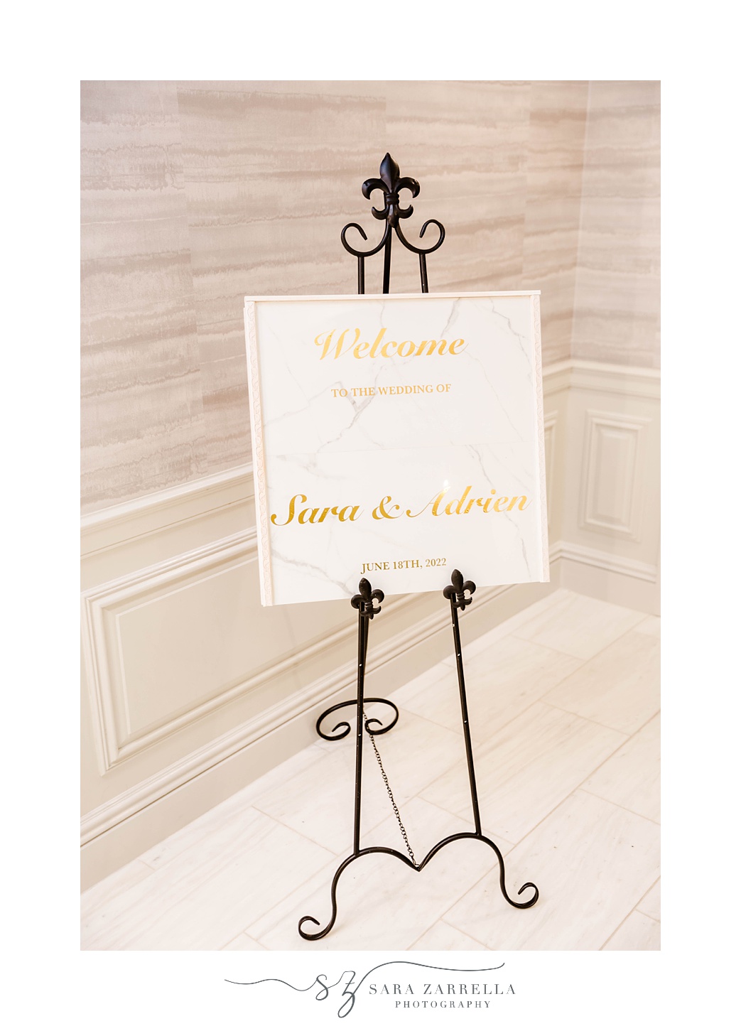 gold and ivory sign for wedding day