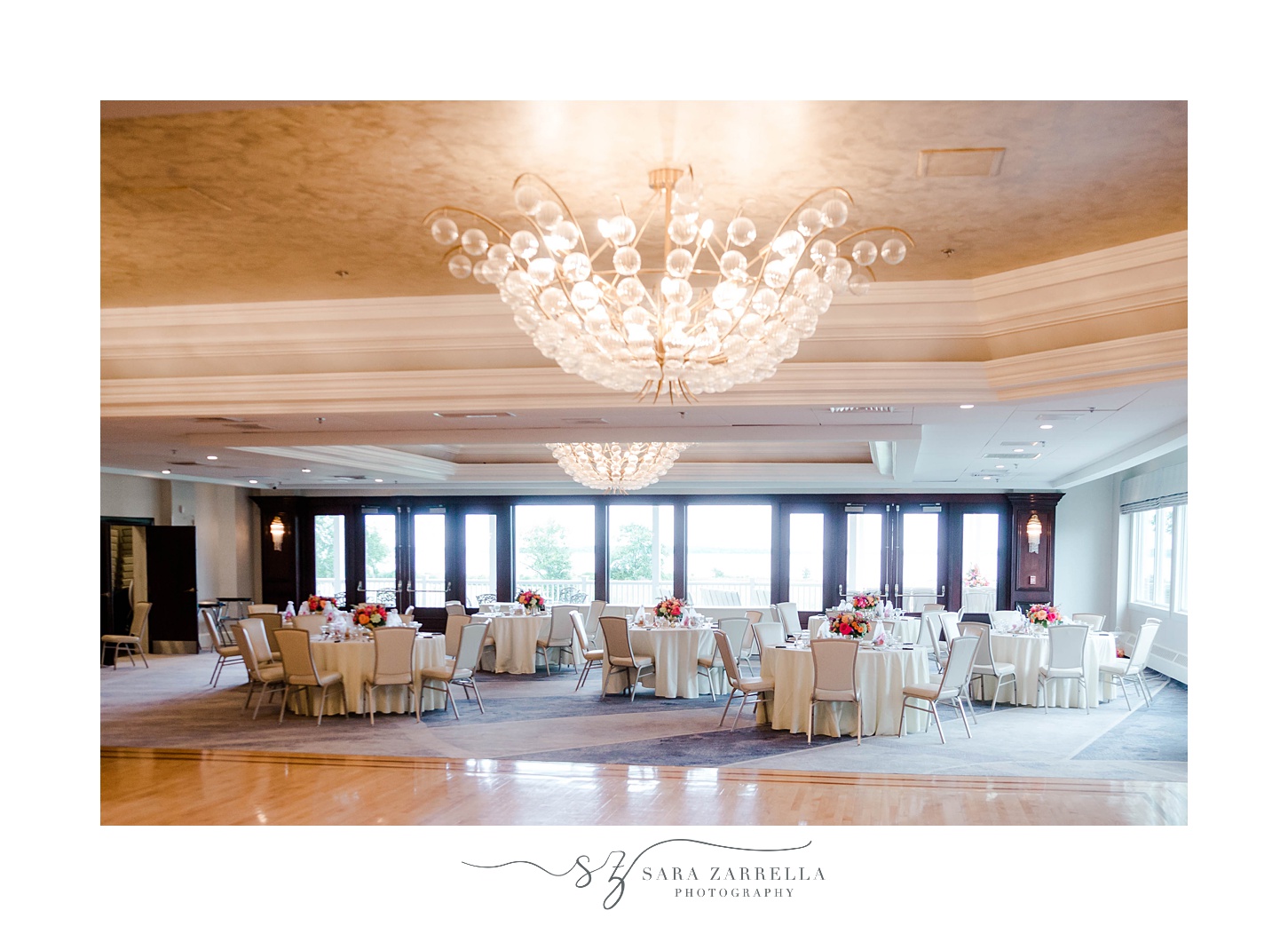 Quidnessett Country Club wedding reception with pink and orange details 