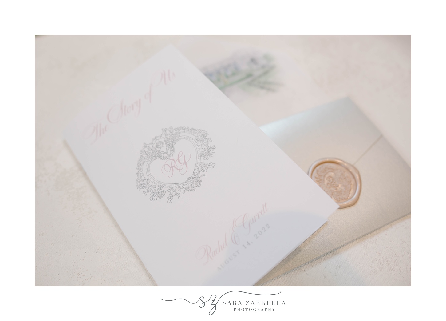 stationary set with wax seal for classic Rosecliff Mansion wedding