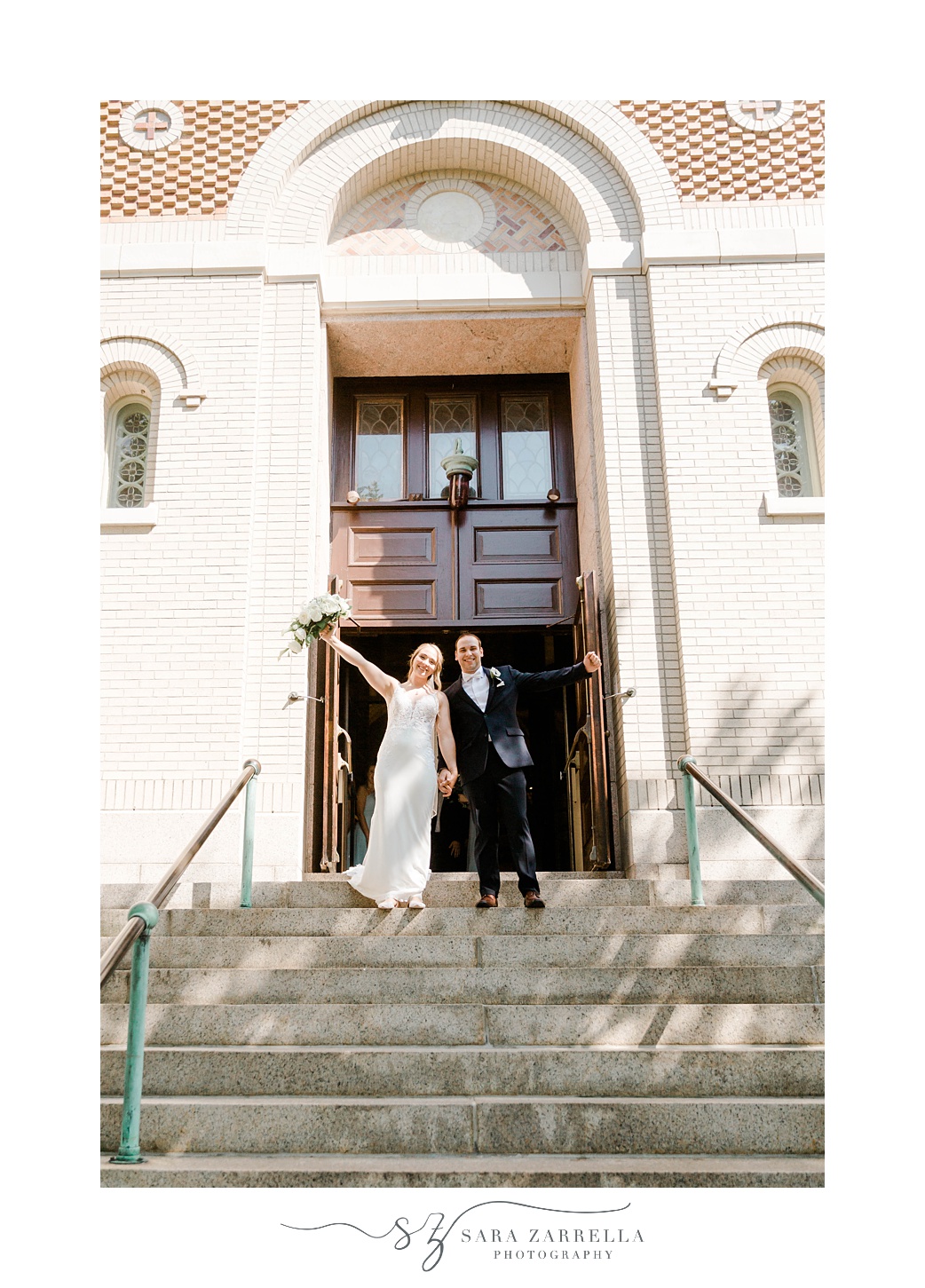 newlyweds cheer leaving Rhode Island church