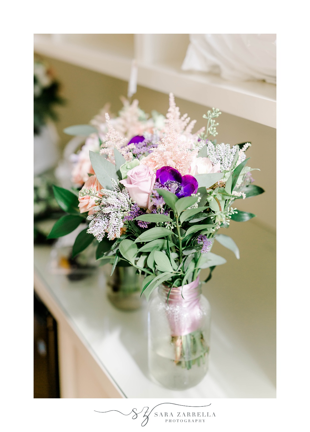 bride's purple and green bouquet for Blithewold wedding