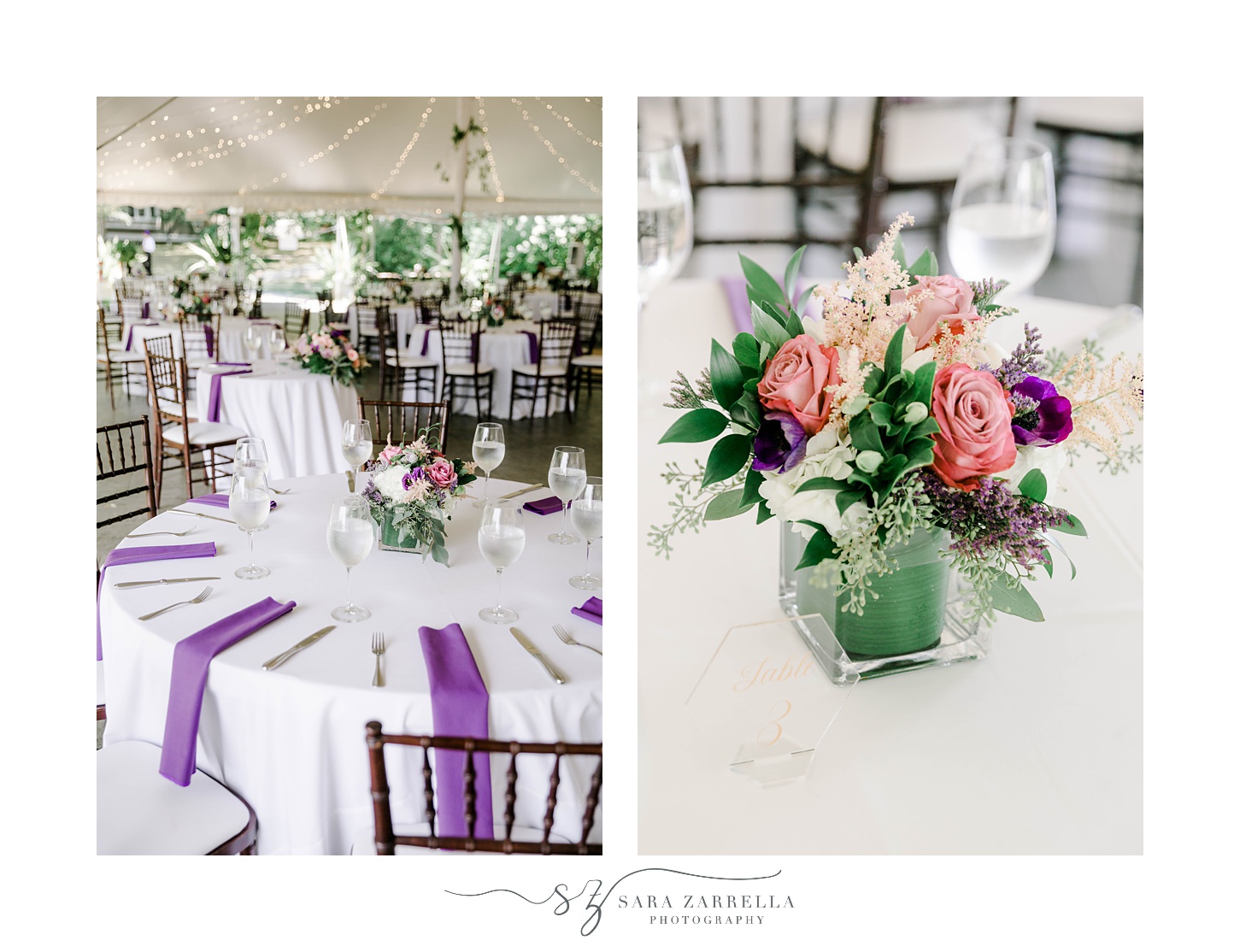 centerpieces with pink and purple flowers in Bristol RI
