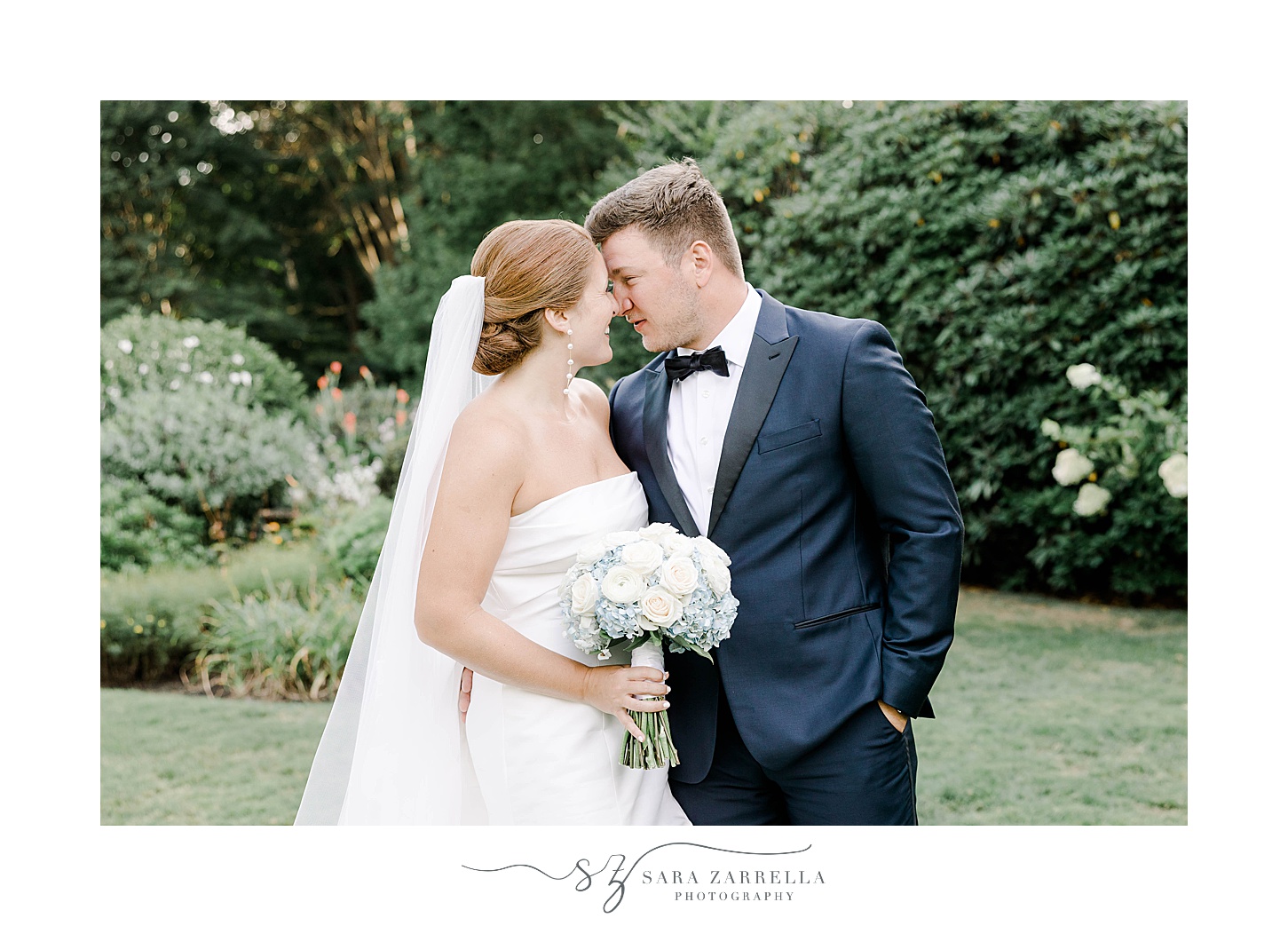 bride and groom lean heads together during portraits at Glen Manor House