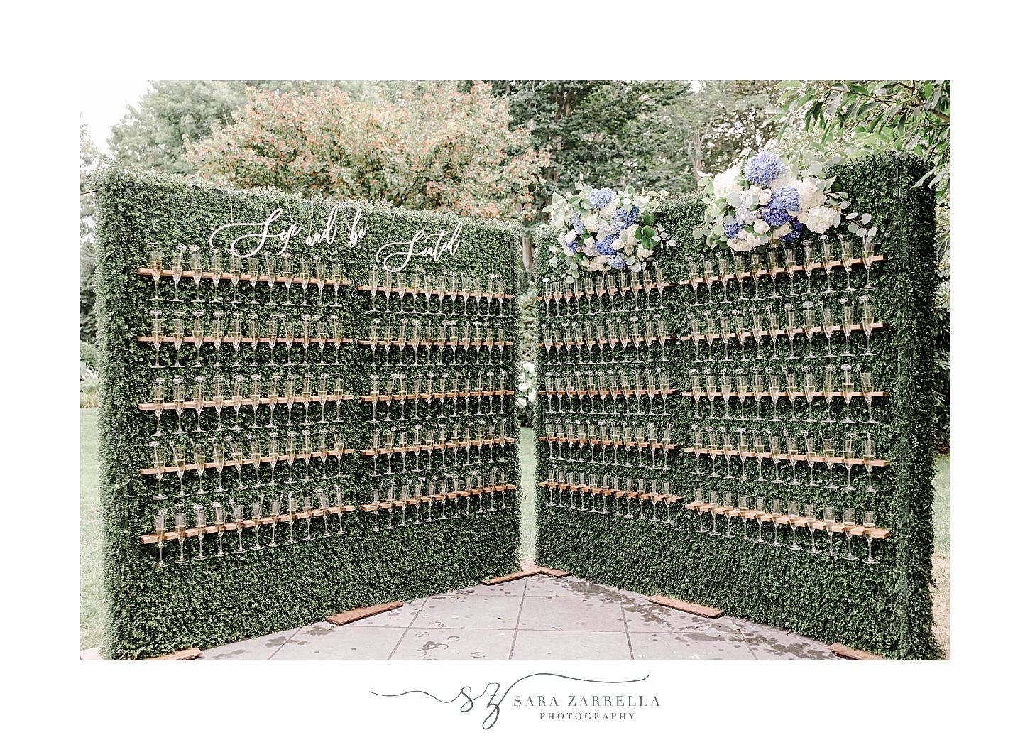 champagne wall for RI wedding reception 