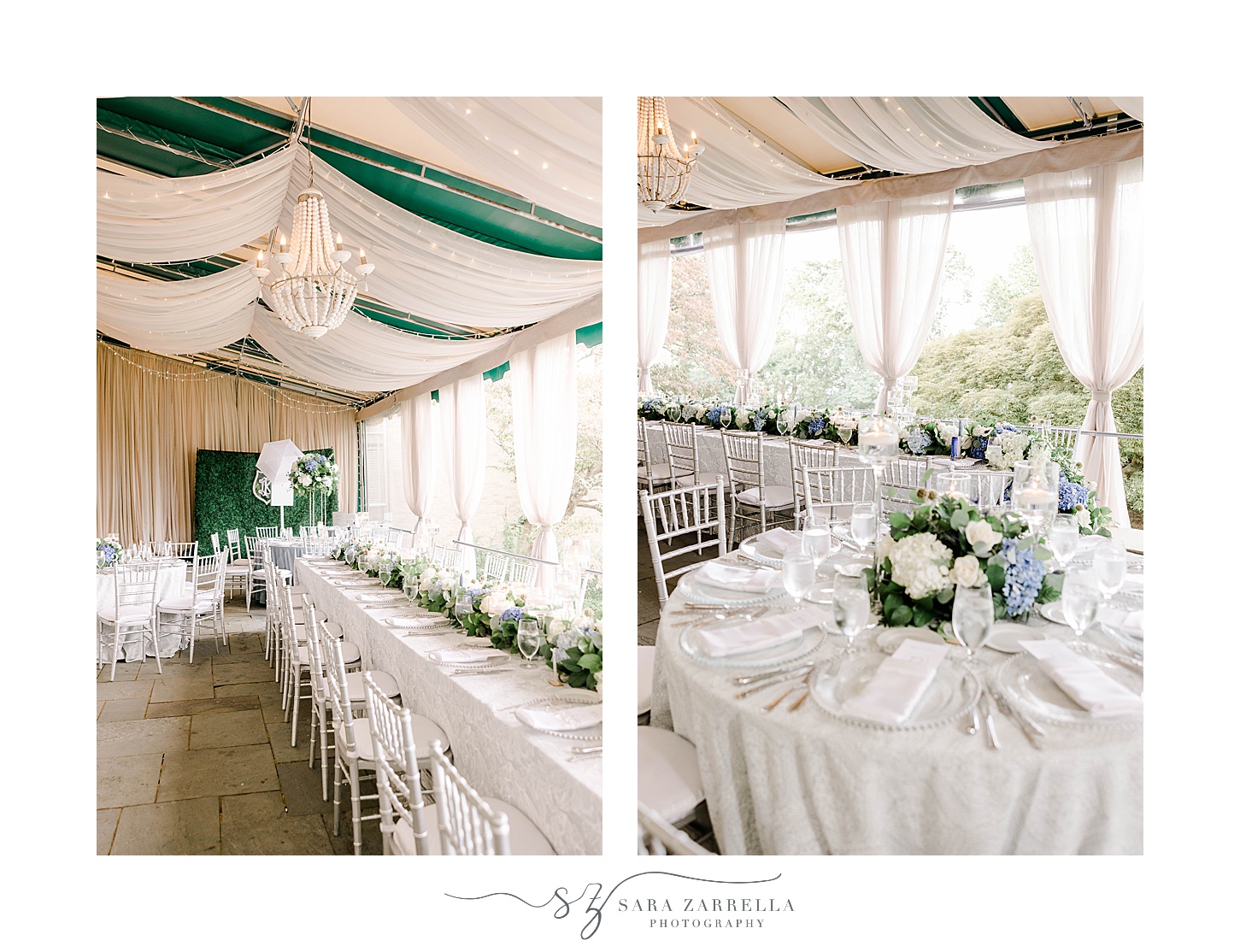 green and white details for wedding reception at Glen Manor House
