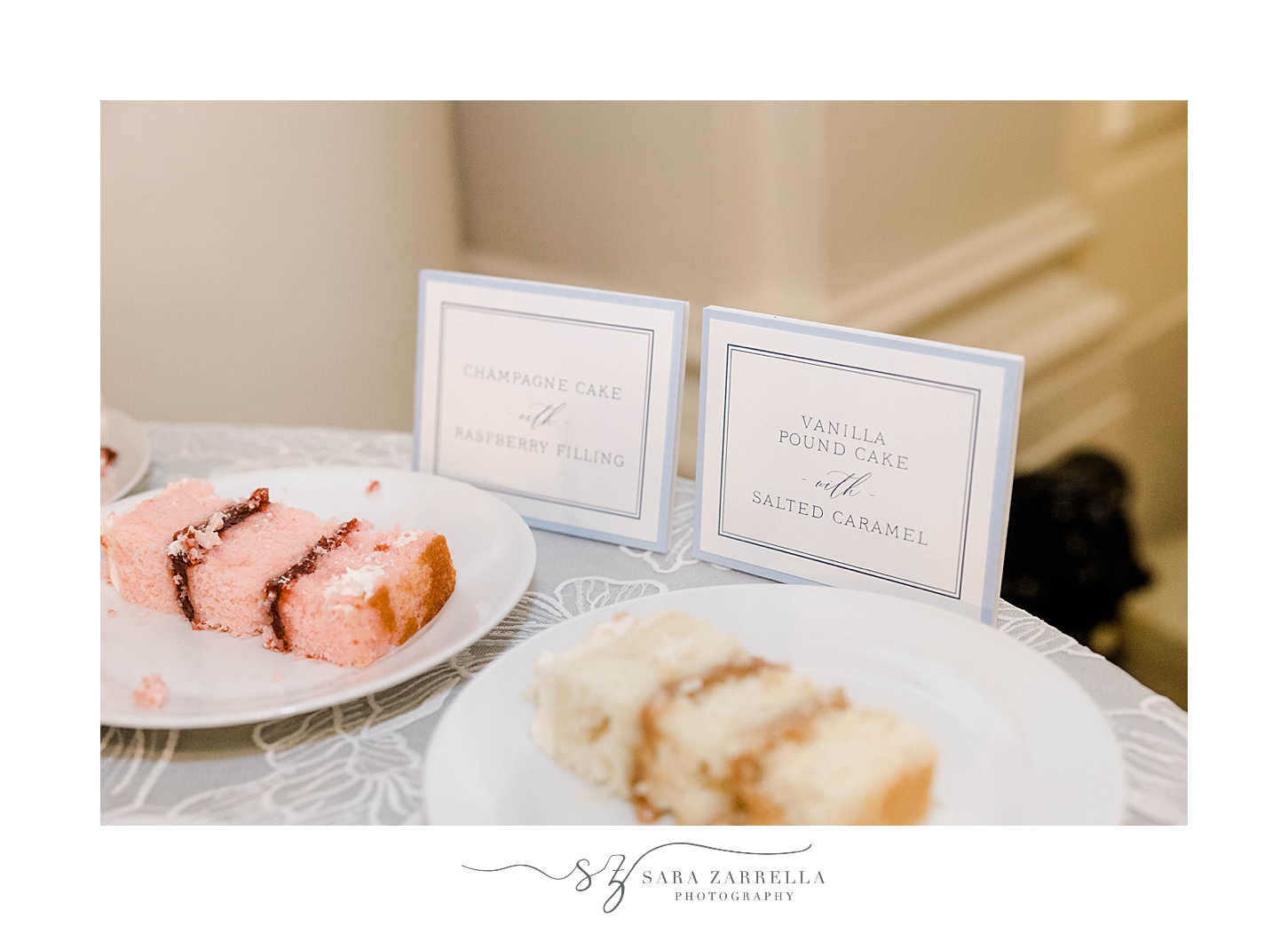 wedding cake slices with signs