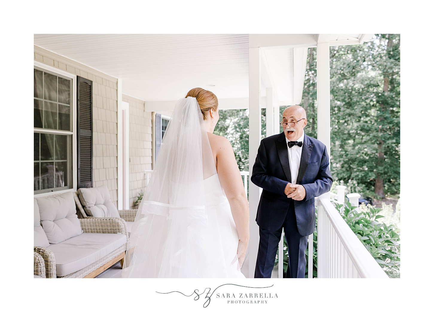 dad turns to look at bride during first look