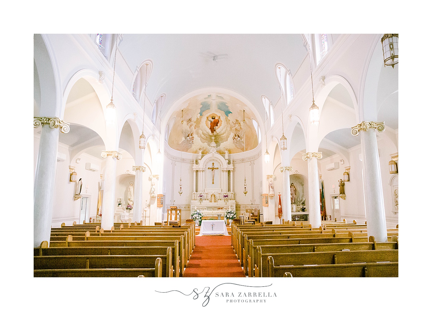 interior of church for traditional church wedding in Rhode Island