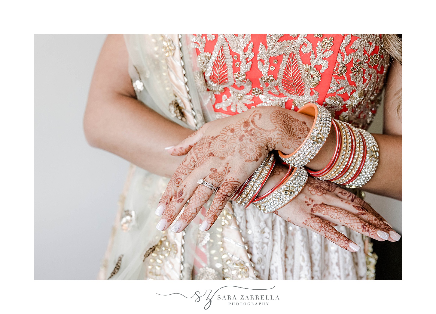 bride's henna tattoos and jewelry for Indian wedding at Newport Beach House