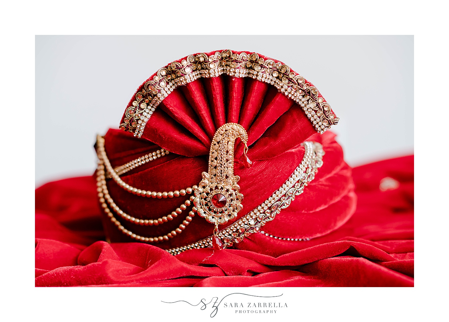 red turban for groom to wear during Indian wedding at Newport Beach House