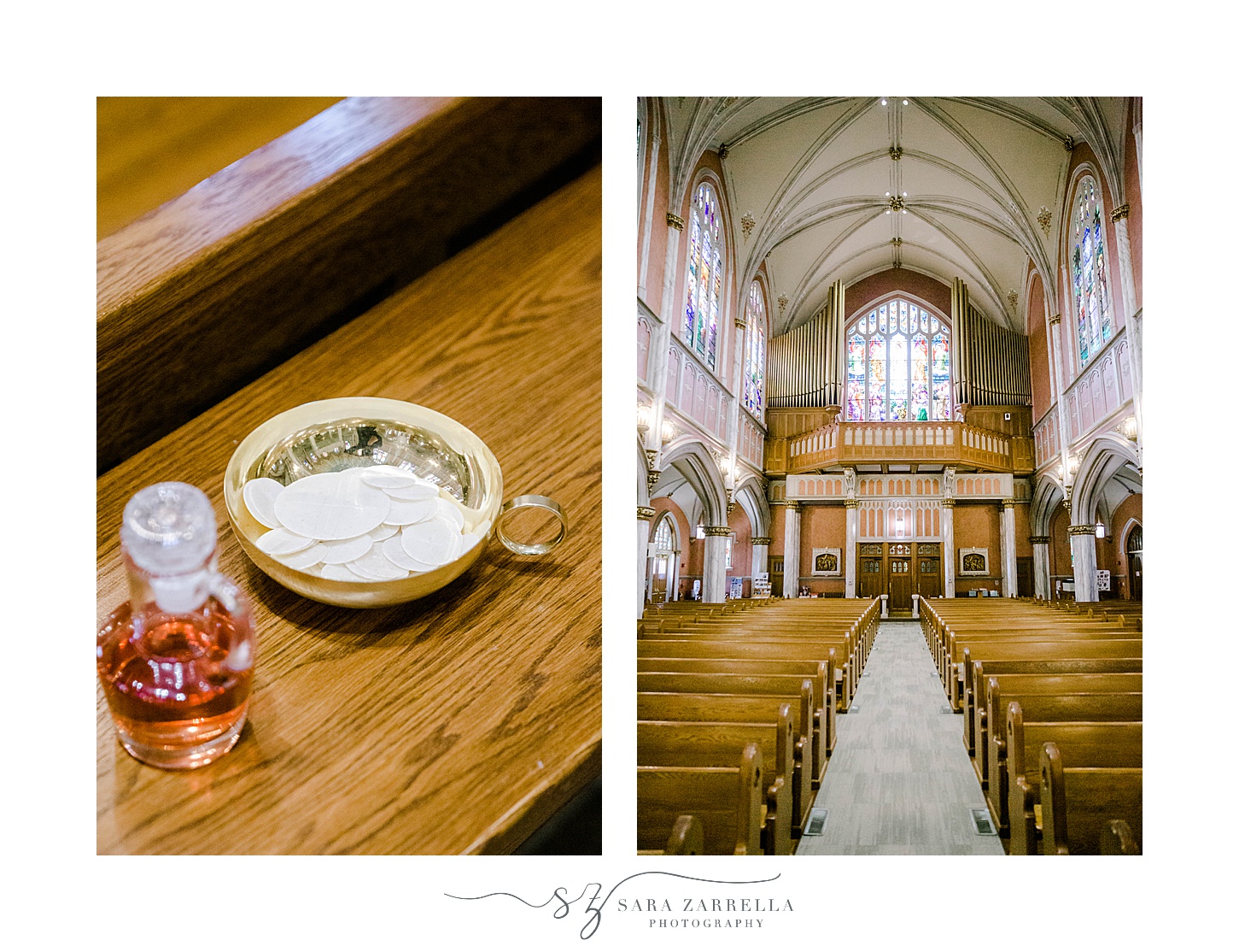 details in church for Catholic wedding day in Newport RI